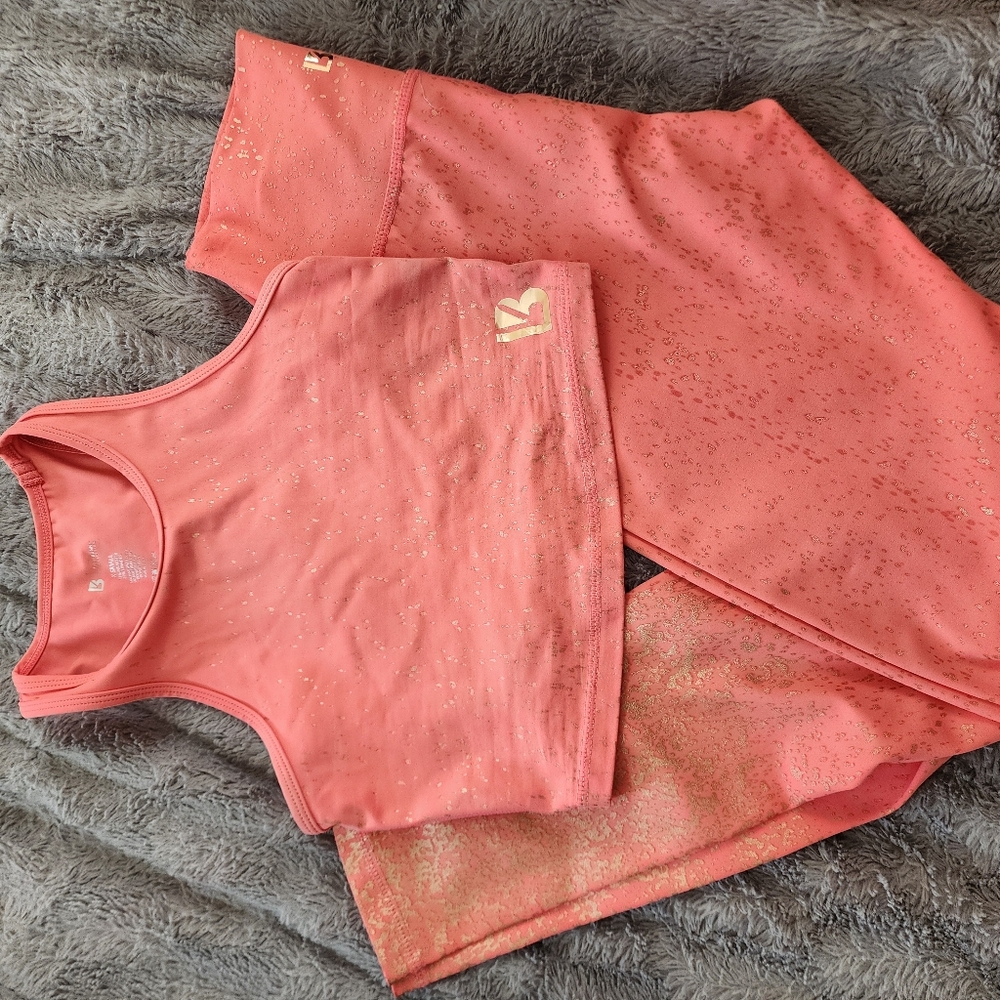 Buffbunny pink and gold workout set (top xs bottoms m)